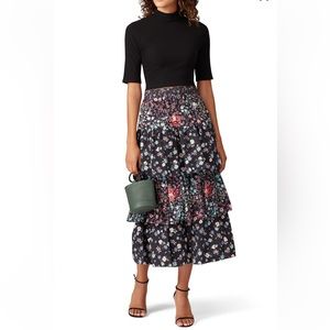 LoveShackFancy tiered floral midi skirt